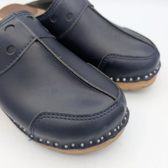 Troentorp Swedish Wooden Clogs Navy Blue Women's 38 - Picture 2 of 7